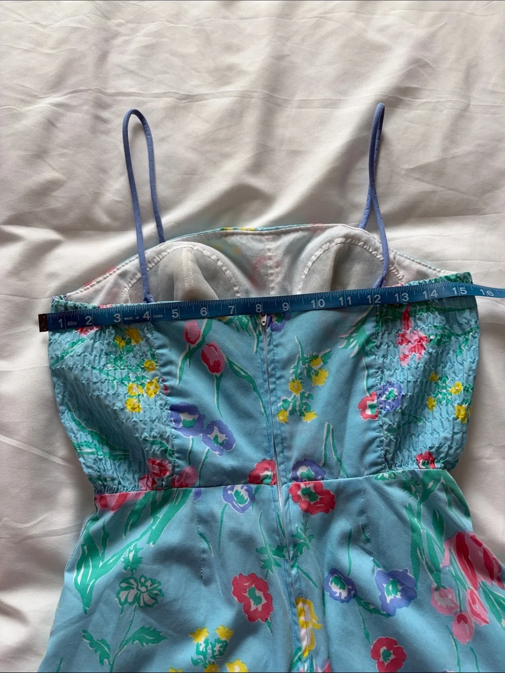 Vintage Floral Blue Romper with Spaghetti Straps - Picture 12 of 13